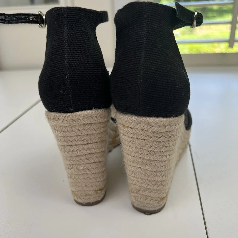 Marc Fisher Canvas Espadrille Platform Wedges Teelan Black Ankle Strap Size 7